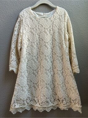 Girls' Cream Lace Formal Dress with Floral Overlay